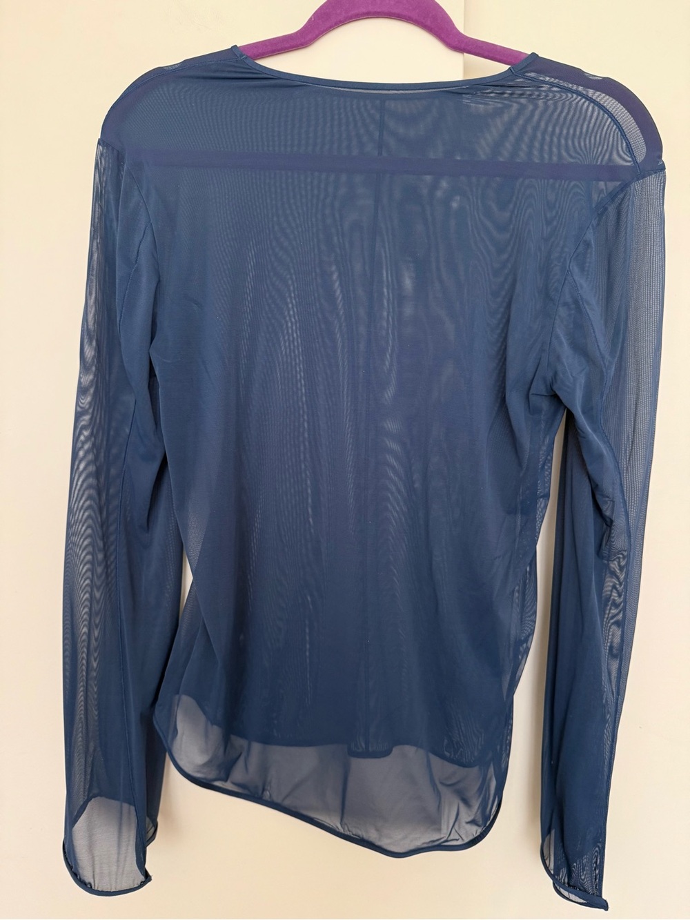 Mame Kurogouchi X Uniqlo Long Sleeve Sheer Mesh Blue Crewneck Top Medium NWOT - Picture 2 of 5